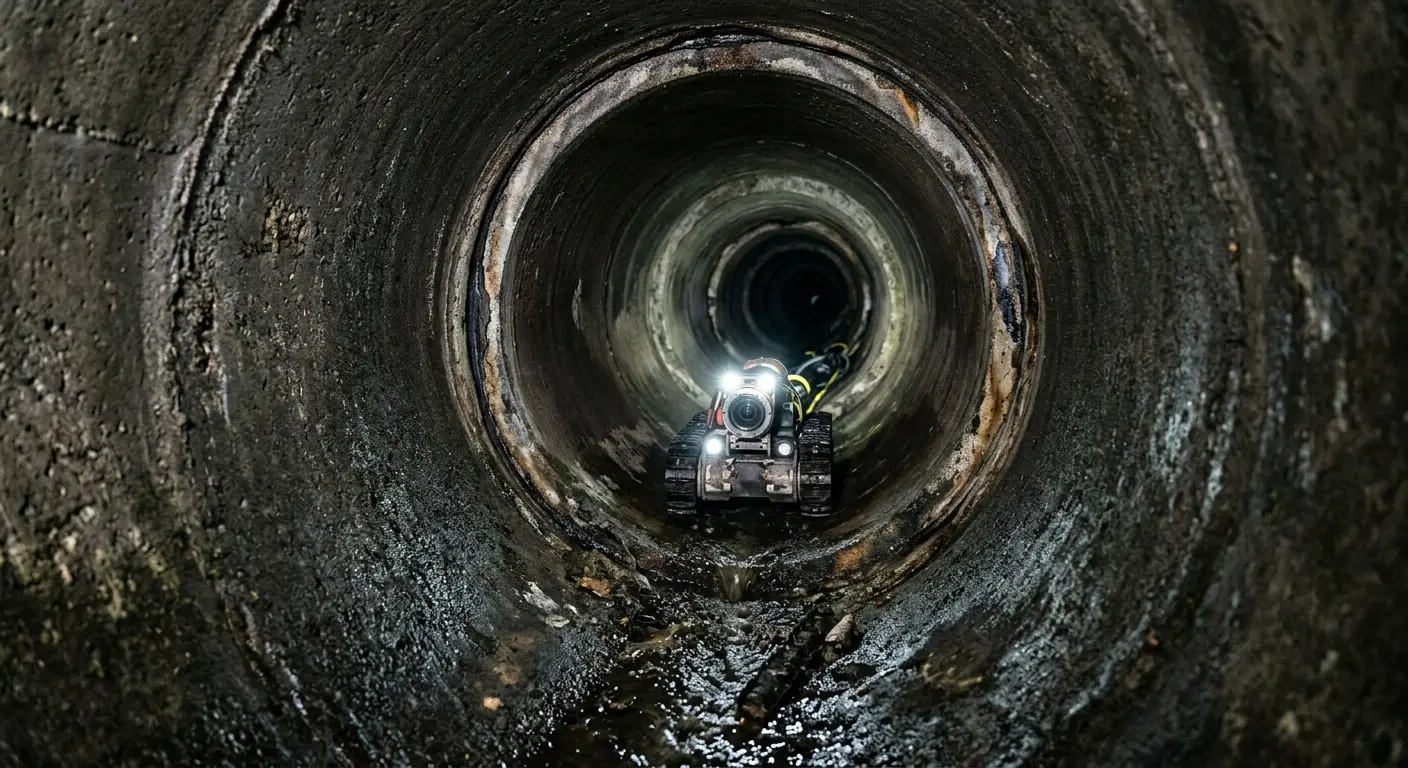 Robotic sewer camera inspecting pipe interior for Sewer Line Cleaning in Fayetteville